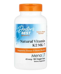Natural Vitamin K2 MK7 with MenaQ7, 45mcg - 180 vcaps