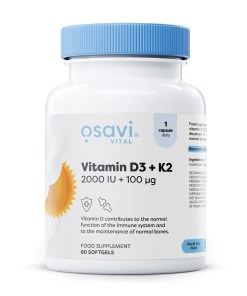 Vitamin D3 + K2, 2000IU + 100mcg - 60 softgels