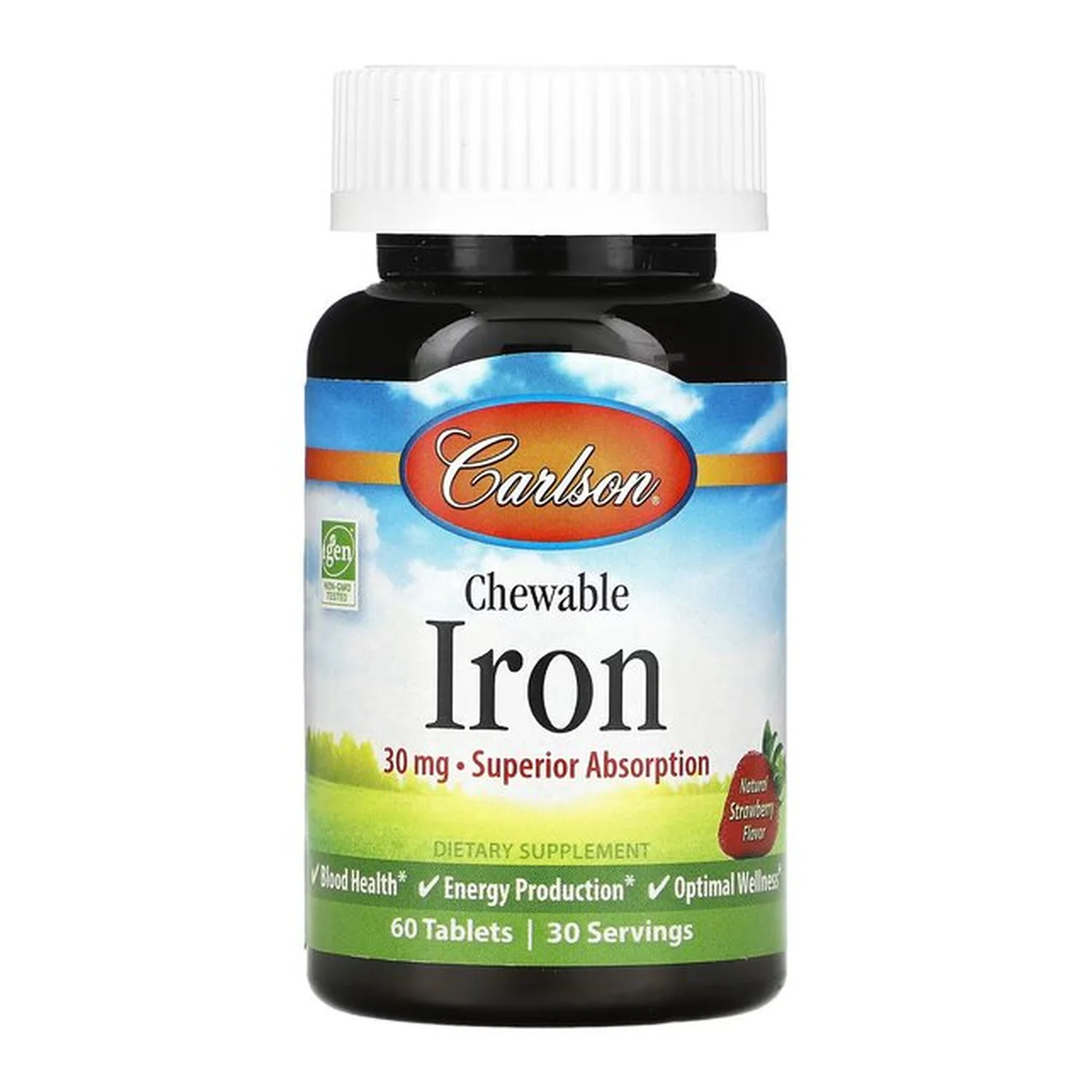 Carlson Labs Chewable Iron, 30mg Strawberry - 60 tablets