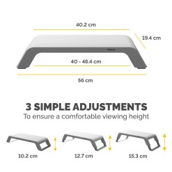 Fellowes Computer Monitor Stand with 3 Height Adjustments - Hana LT Monitor Riser - Ergonomic Adjustable Monitor Stand for Computers - Max Weight 22.6KG - White - image 4