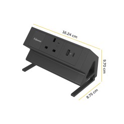Fellowes Power Desk Type G Clamp Fit 1x230v 1xUSB-A 1x USB-C Socket 2m Cable Black - 100136980 power extension 1 AC outlet(s) Indoor - image 3