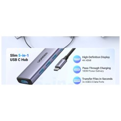 Ugreen 15596 laptop dock/port replicator Wired USB 3.2 Gen 1 (3.1 Gen 1) Type-A + Type-C Aluminium - image 3