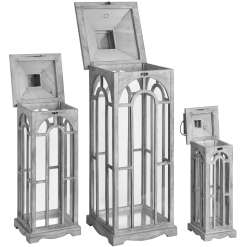 Set Of Three Wooden Lanterns With Archway Design - image 3