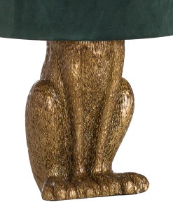 Antique Gold Hare Table Lamp With Green Velvet Shade
