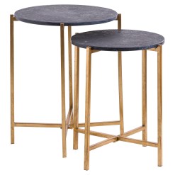 Set Of 2 Gold And Black Marble Tables - image 2