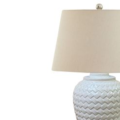 Woven Ceramic Table Lamp With Linen Shade - image 2