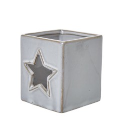 White Ceramic Star Cut-Out Square Tealight Holder - image 2