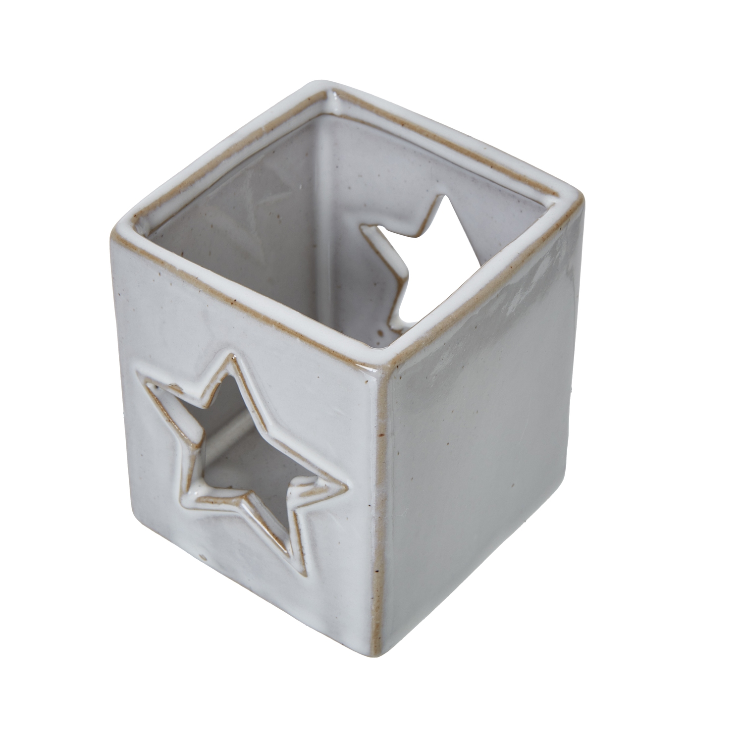 White Ceramic Star Cut-Out Square Tealight Holder - image 3