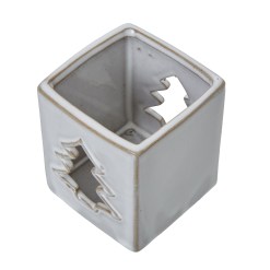 White Ceramic Tree Cut-Out Square Tealight Holder - image 3