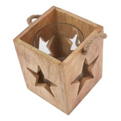 Natural Wooden Large Star Tealight Candle Holder - image 2