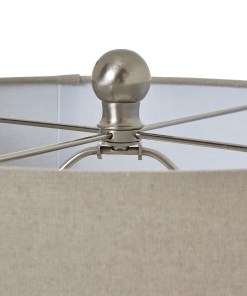 Squat White Beaded Ceramic Lamp With Linen Shade