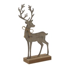 Rustic Metal Reindeer On Wood Stand - image 2
