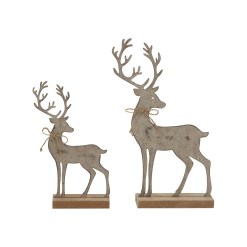 Rustic Metal Reindeer On Wood Stand - image 3