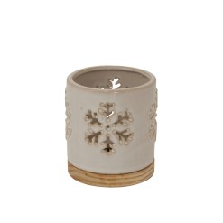 Alora Ceramic Snowflake Candle Holder On Wood Base - image 2