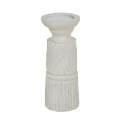 Medium White Carved Candle Holder