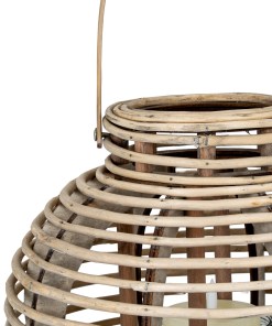 Large Round Willow Lantern With Glass Holder