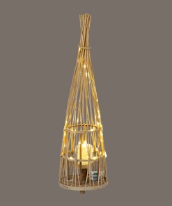 Medium Conical Wicker Lantern With Glass Holder & LED Lights