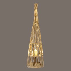 Small Conical Wicker Lantern With Glass Holder & LED Lights - image 4