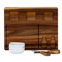 Acacia Cheese Board Set With White Ceramic Bowls And Cutlery - image 3