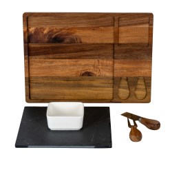 Acacia Cheese Board Set With White Bowl, Slate and Cutlery - image 3