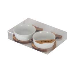 Set Of 2 Acacia Fishtail Serving Trays with Ceramic Bowls - image 2