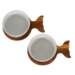 Set Of 2 Acacia Fishtail Serving Trays with Ceramic Bowls - image 3