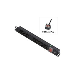Lindy 1U 10 Way IEC Sockets, Horizontal PDU with UK Mains Plug