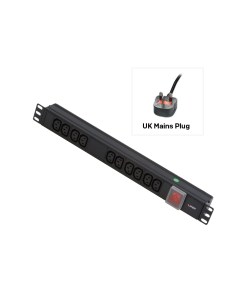 Lindy 1U 10 Way IEC Sockets, Horizontal PDU with UK Mains Plug