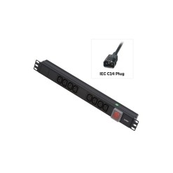 Lindy 1U 8 Way IEC Sockets, Horizontal PDU with 3m IEC Mains Cable