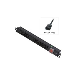 Lindy 1U 10 Way IEC Sockets, Horizontal PDU with IEC Mains Cable