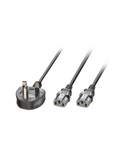 Lindy 2.5m UK 3 Pin Plug to 2 x IEC C13 Splitter Extension Cable, Black