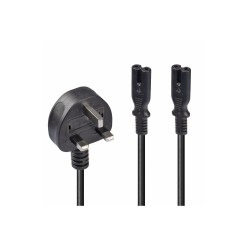 Lindy 2.5m UK 3 Pin Plug to 2 x IEC C7 Splitter Extension Cable, Black