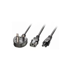 Lindy 2.5m UK 3 Pin Plug to IEC C13 and IEC C5 Splitter Extension Cable, Black