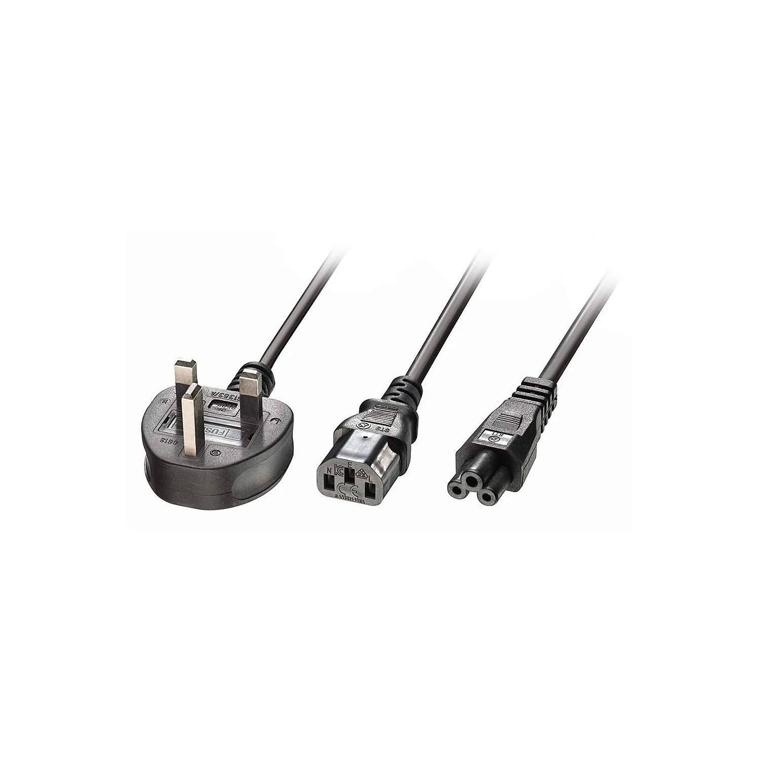 Lindy 2.5m UK 3 Pin Plug to IEC C13 and IEC C5 Splitter Extension Cable, Black