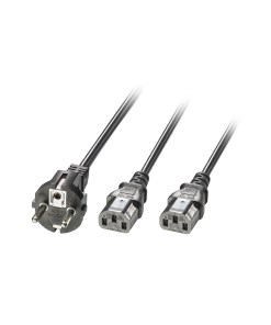 Lindy 2.1m Schuko 2 Pin Plug To 2 x IEC C13 Splitter Extension Cable, Black