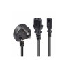 Lindy 2.5m UK 3 Pin Plug to IEC C13 and IEC C7 Splitter Extension Cable, Black