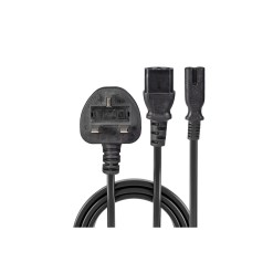 Lindy 2.5m UK 3 Pin Plug to IEC C13 and IEC C7 Splitter Extension Cable, Black