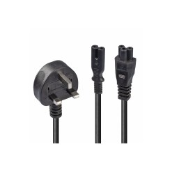 Lindy 2.5m UK 3 Pin Plug to IEC C5 & IEC C7 Splitter Extension Cable, Black