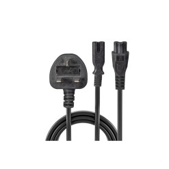 Lindy 2.5m UK 3 Pin Plug to IEC C5 & IEC C7 Splitter Extension Cable, Black - image 2