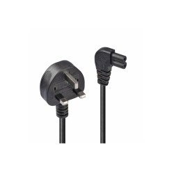 Lindy 0.5m UK 3 Pin Plug to Right Angled IEC C7 mains power Cable, Black