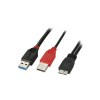 Lindy USB 3.0 Dual Power Cable, 2 x Type A to Micro-B, 0.5m
