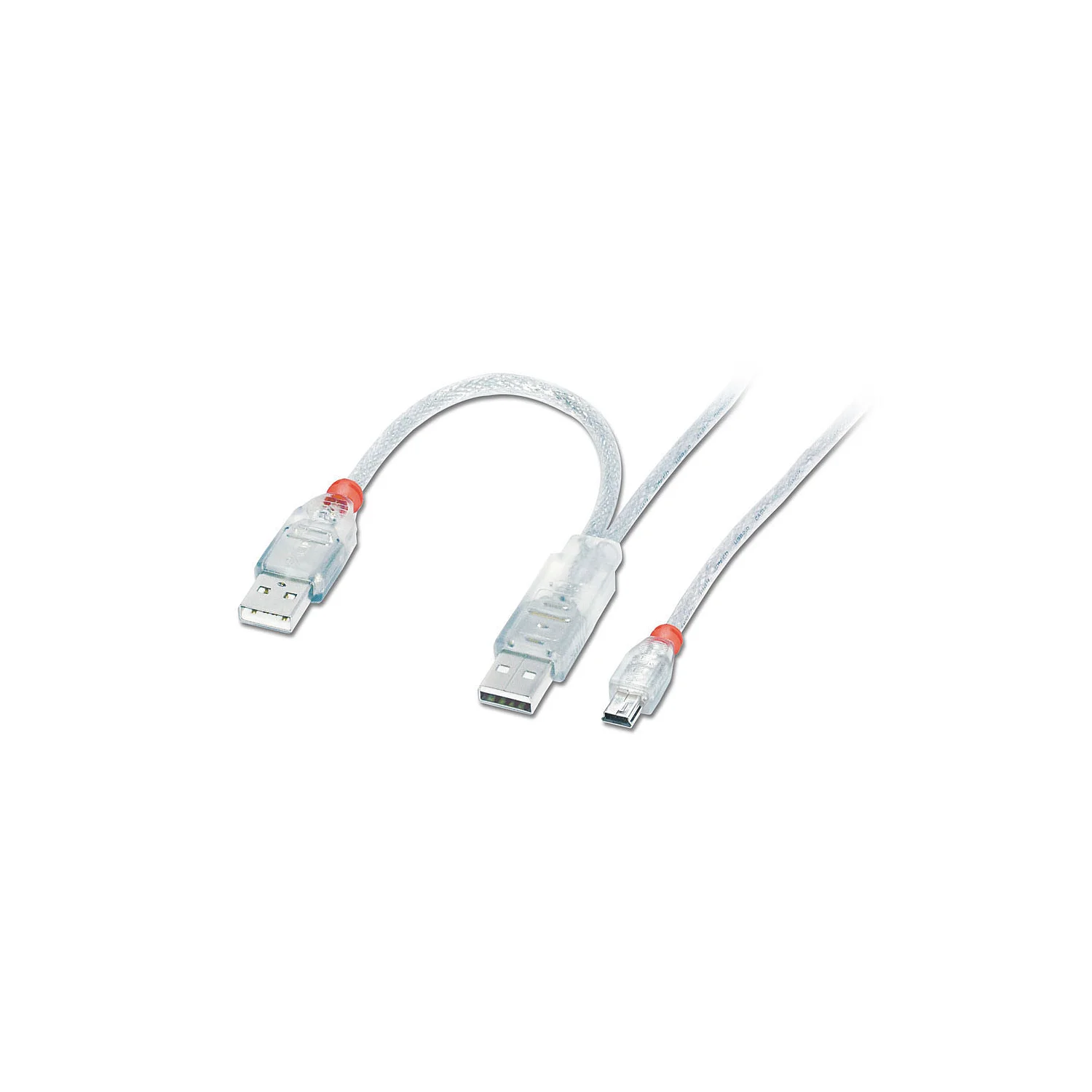 Lindy 2m USB 2.0 Dual Power Cable - 2 x Type A (20cm apart) to Mini-B