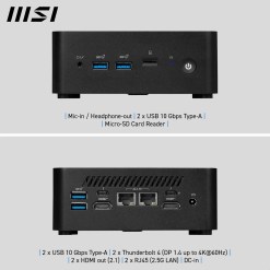 MSI Cubi NUC 1M Intel Core 3 100U (14th Gen) Barebone, NUC, SFF, Mini Computer, HTPC, (NO RAM, NO Storage, NO OS), Intel Graphics/DDR5/Dual ThunderBolt 4/Dual HDMI/Dual LAN/WiFi 6E/BT 5.3/VESA - image 2