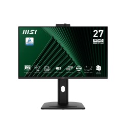 MSI Pro MP275QPDG 27 Inch Monitor, QHD (2560 x 1440), 100Hz, IPS, 1ms, 2x HDMI 2.0b, 1x DP 1.2a input, 1x DP 1.2a output, 1x Type-C (DP alt.) w/ 98W PD, 1x LAN, 4xUSB 5Gbps Type-A, 1x USB 5Gbps Type-B, Built-in Speakers, Webcam, Daisy Chain, HDR Ready, Anti-Glare, Anti-Flicker, Less Blue light, TÜV Certified, VESA, Kensington, 4-Way adjustable stand, Black