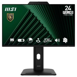 MSI Pro MP242PMG 23.8 Inch Monitor, FHD (1920 x 1080), 120Hz, IPS, 1ms, 1x HDMI 1.4b, 1x DP 1.2a, 1x D-Sub(VGA), 2xUSB 5Gbps Type-A, 1x USB 5Gbps Type-B, Built-in Speakers, Webcam, Anti-Glare, Anti-Flicker, Less Blue light, TÜV Certified, VESA, Kensington, Black