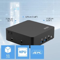 MSI Cubi NUC AI 1UMG Intel Core Ultra 7 155H, Barebone, NUC, SFF, Mini Computer, HTPC, (NO RAM, NO Storage, NO OS), Intel Graphics/DDR5/Dual ThunderBolt 4/Dual HDMI/Dual LAN/WiFi 6E/BT 5.3/VESA - image 3