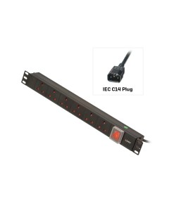 Lindy 1U 6 Way UK Sockets, Horizontal PDU with IEC C14 Cable