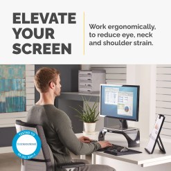 Fellowes Computer Monitor Stand with 3 Height Adjustments - Smart Suites Monitor Riser - Ergonomic Adjustable Monitor Stand for Computers - Max Weight 10KG/Max Size 21