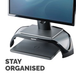 Fellowes Computer Monitor Stand with 3 Height Adjustments - Smart Suites Monitor Riser - Ergonomic Adjustable Monitor Stand for Computers - Max Weight 10KG/Max Size 21