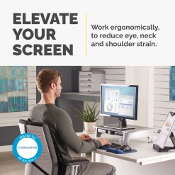 Fellowes Computer Monitor Stand with 5 Height Adjustments - Office Suites Monitor Riser with Storage Tray - Ergonomic Adjustable Monitor Stand for Computers - Max Weight 36KG/Max Size 28
